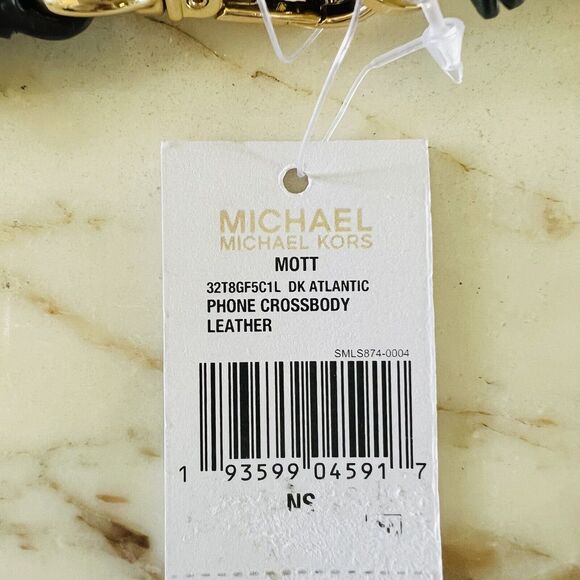 MICHAEL KORS Mott Dark Atlantic Green Leather Phone Crossbody Bag - Picture 10 of 10